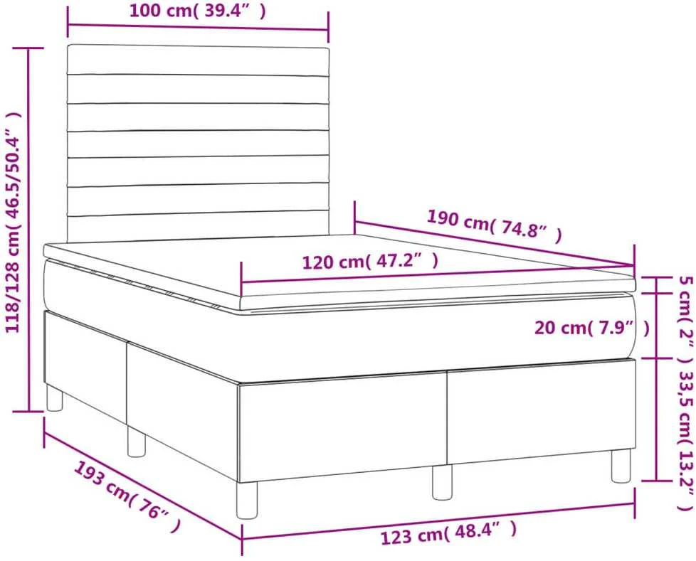 Lova su spyruoklėmis/čiužiniu/LED, juoda, 120x190cm, audinys