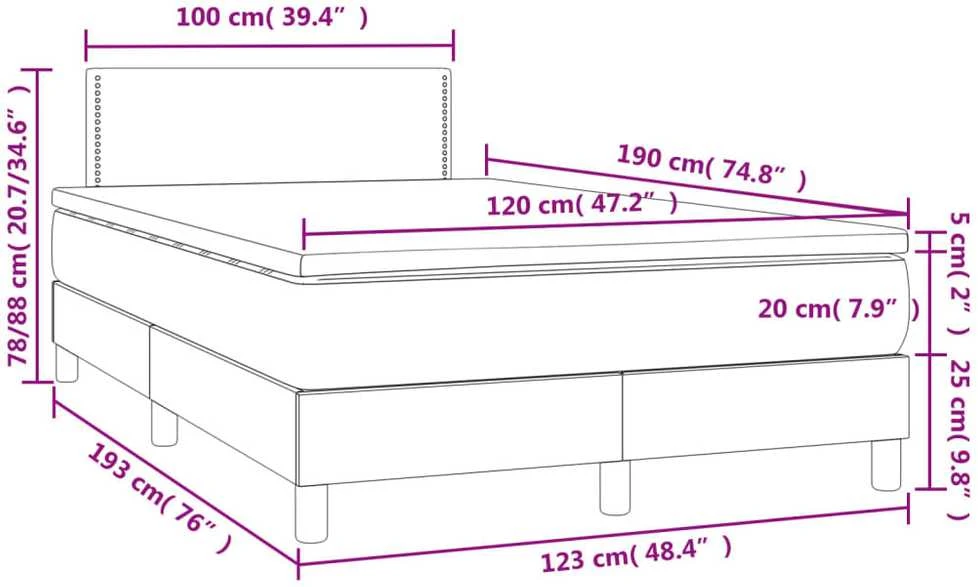 Lova su spyruoklėmis/čiužiniu/LED, juoda, 120x190cm, aksomas