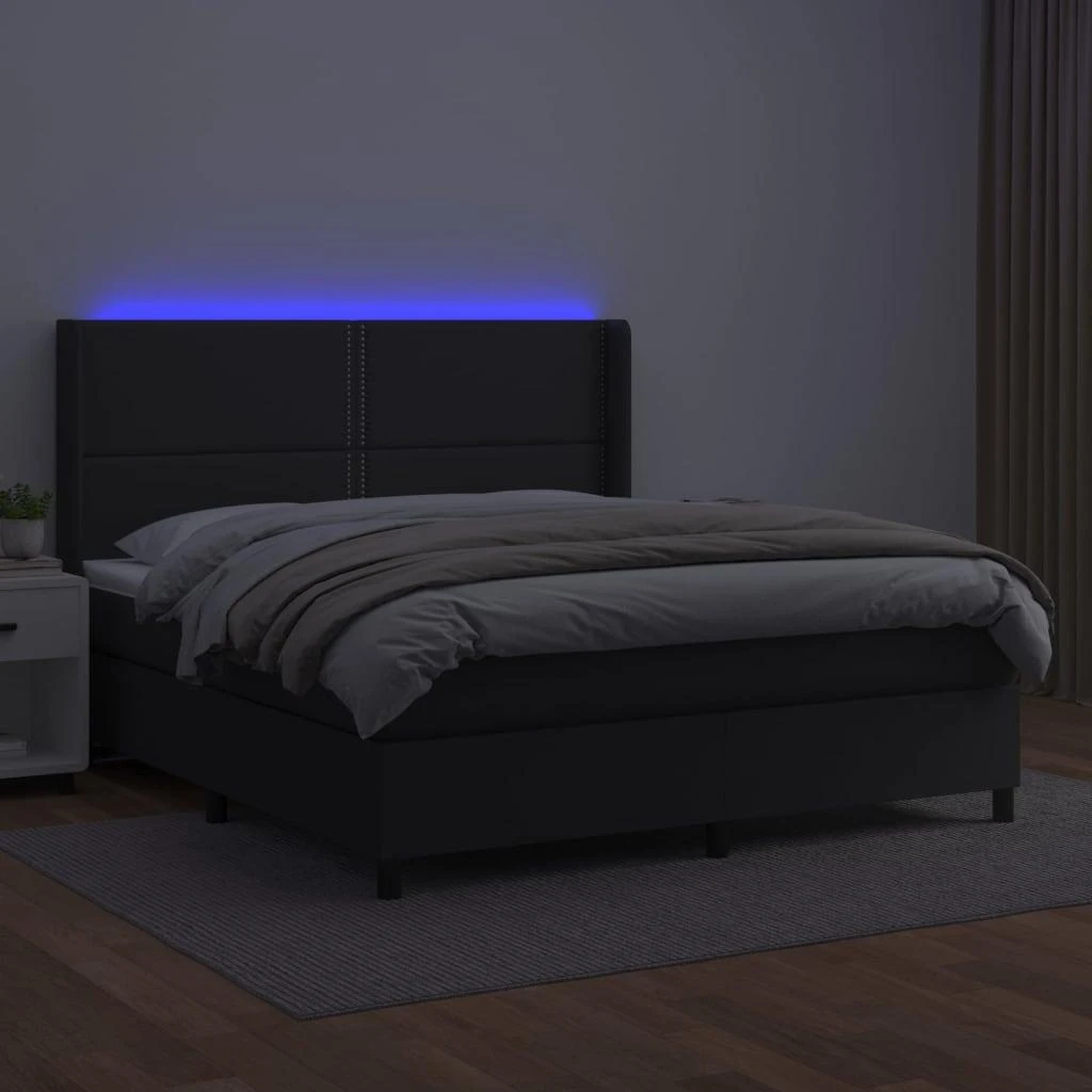 Lova su spyruoklėmis/čiužiniu/LED, juoda 180x200cm dirbtinė oda
