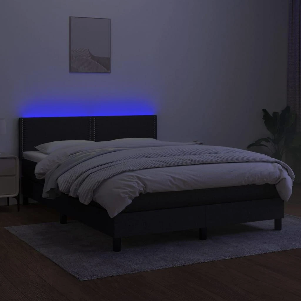 Lova su spyruoklėmis/čiužiniu/LED, juoda, 140x190 cm, audinys