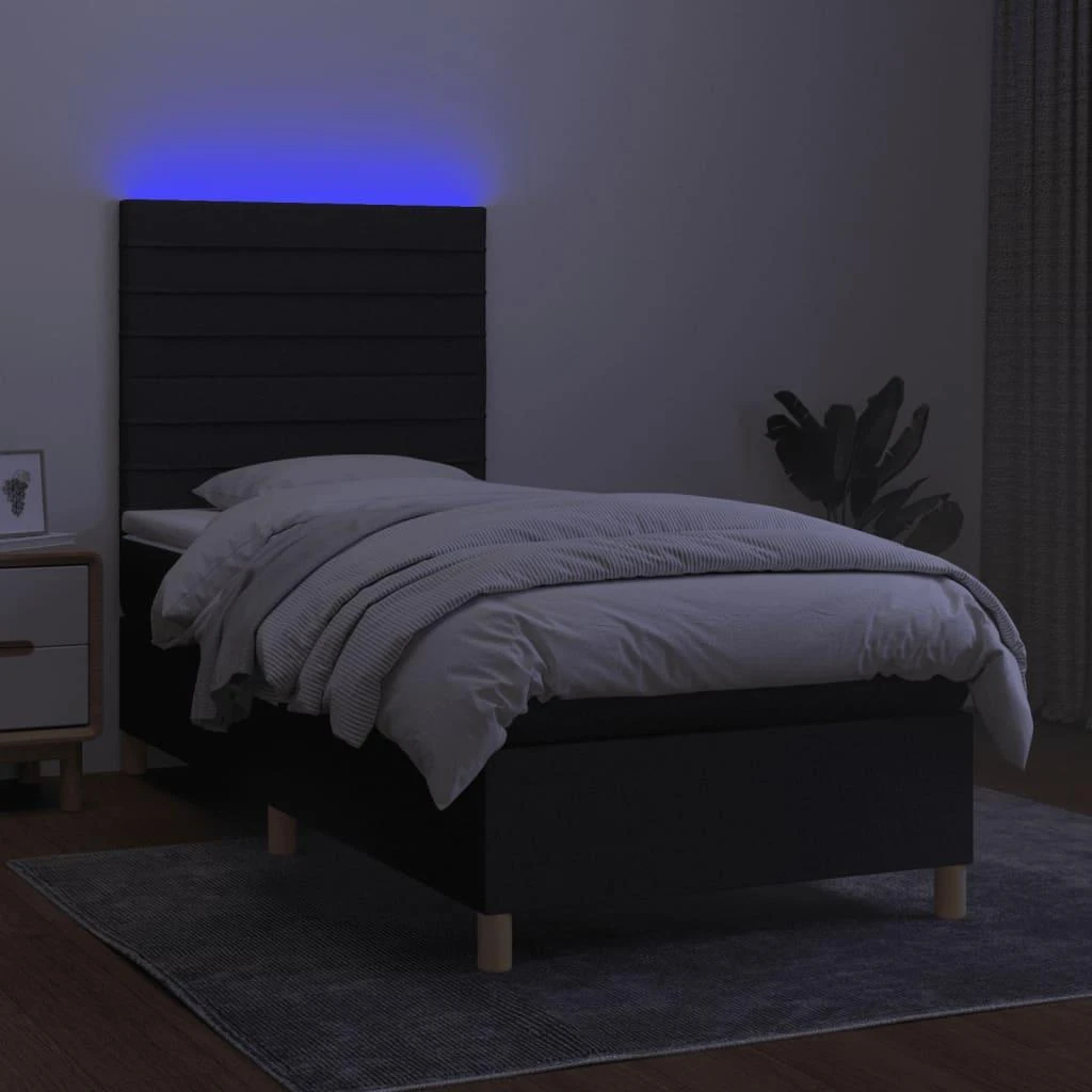 Lova su spyruoklėmis/čiužiniu/LED, juoda, 90x200 cm, audinys