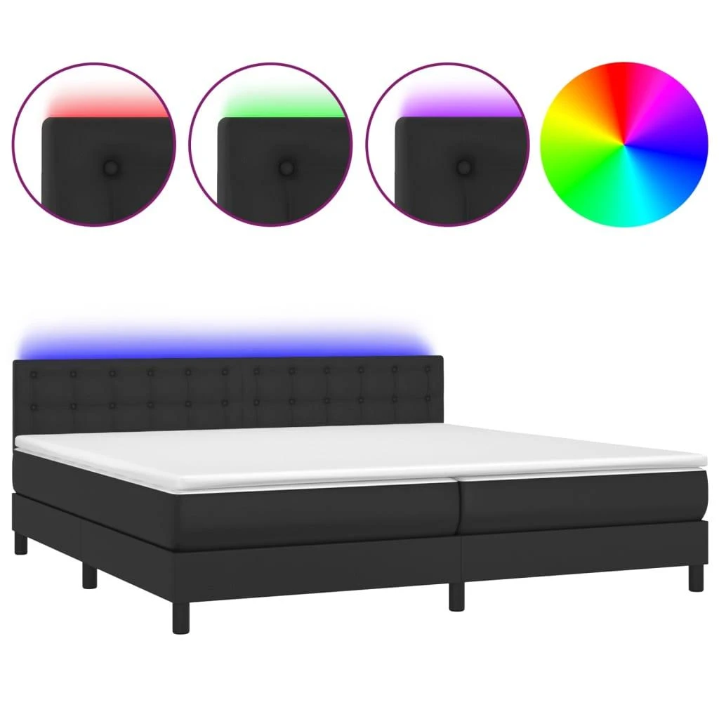 Lova su spyruoklėmis/čiužiniu/LED, juoda 200x200cm dirbtinė oda