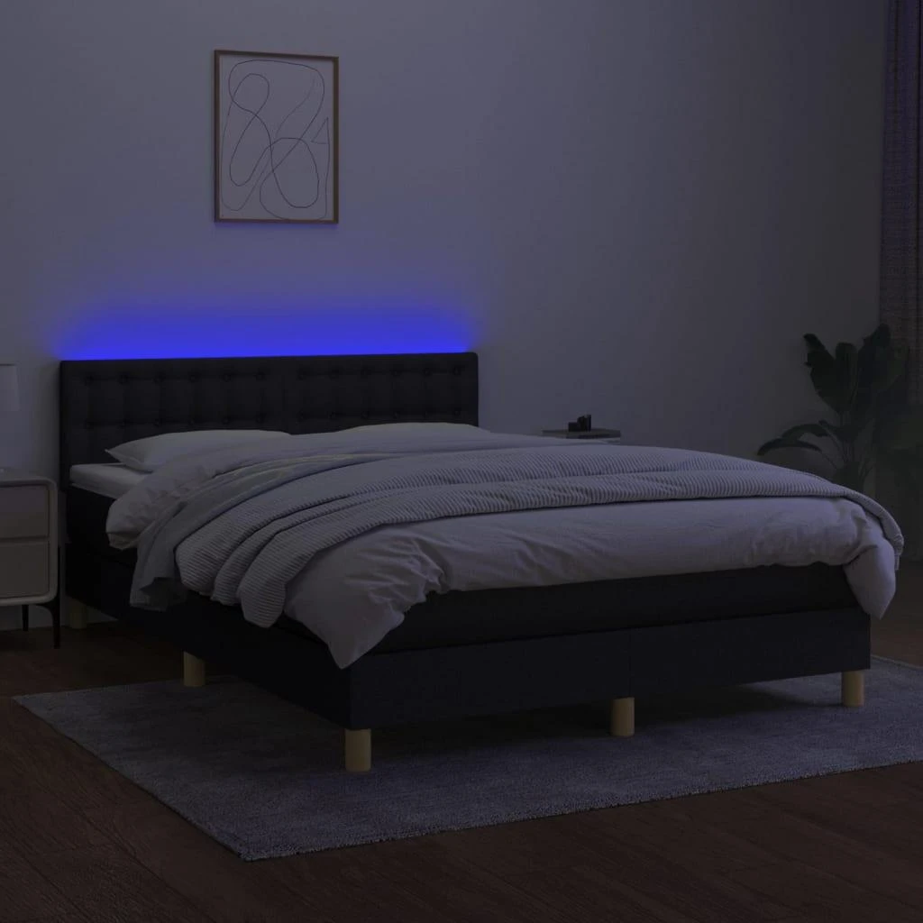Lova su spyruoklėmis/čiužiniu/LED, juoda, 140x190 cm, audinys