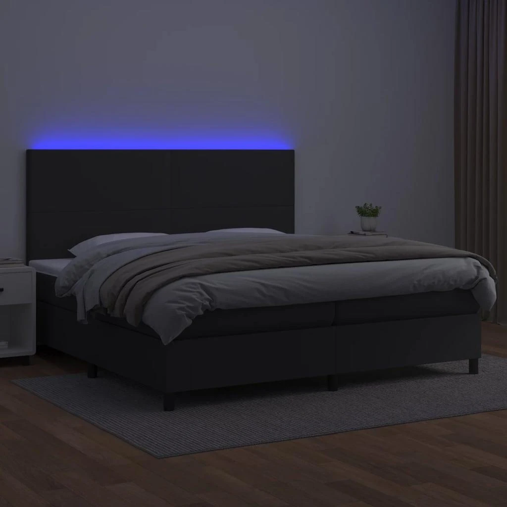 Lova su spyruoklėmis/čiužiniu/LED, juoda 200x200cm dirbtinė oda