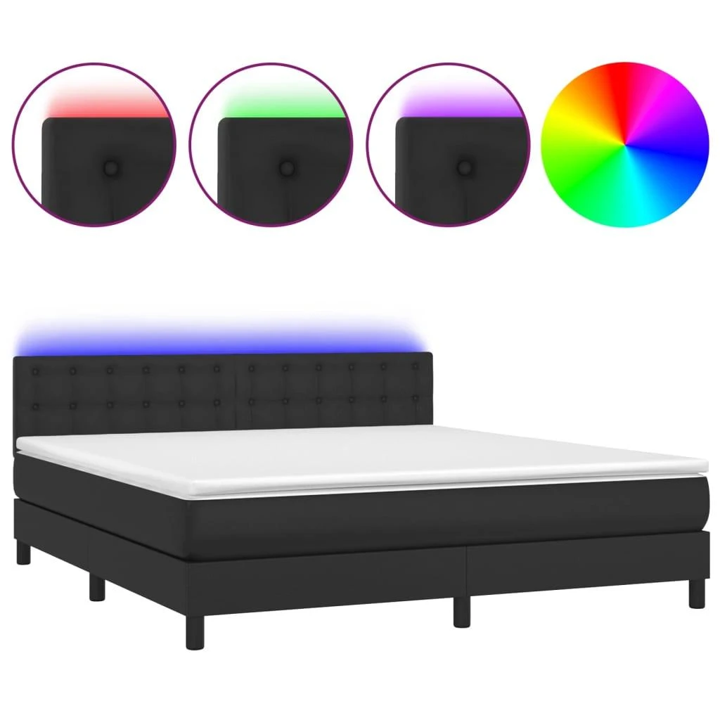 Lova su spyruoklėmis/čiužiniu/LED, juoda 180x200cm dirbtinė oda