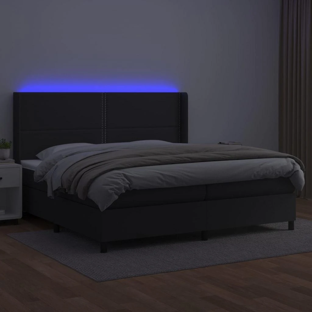 Lova su spyruoklėmis/čiužiniu/LED, juoda 200x200cm dirbtinė oda