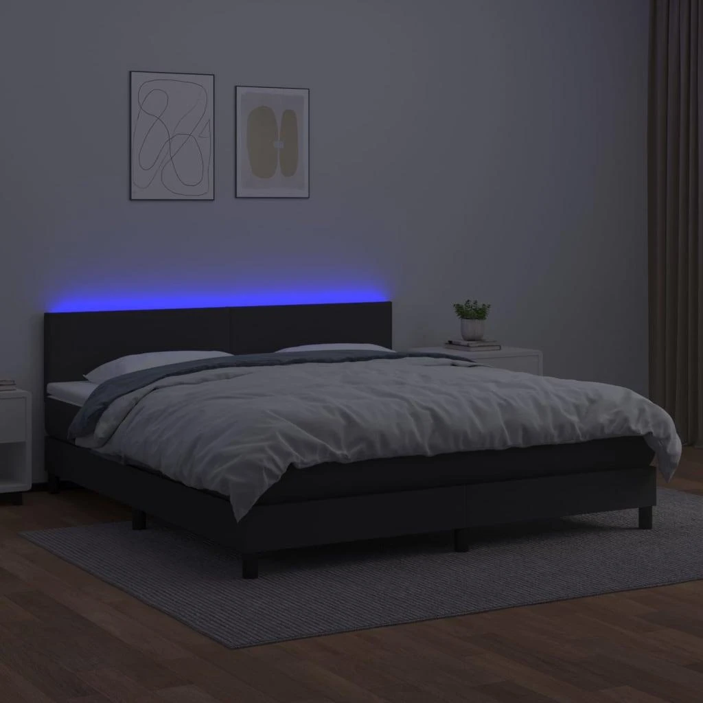 Lova su spyruoklėmis/čiužiniu/LED, juoda 160x200cm dirbtinė oda