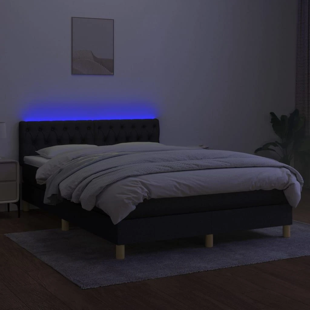 Lova su spyruoklėmis/čiužiniu/LED, juoda, 140x190 cm, audinys