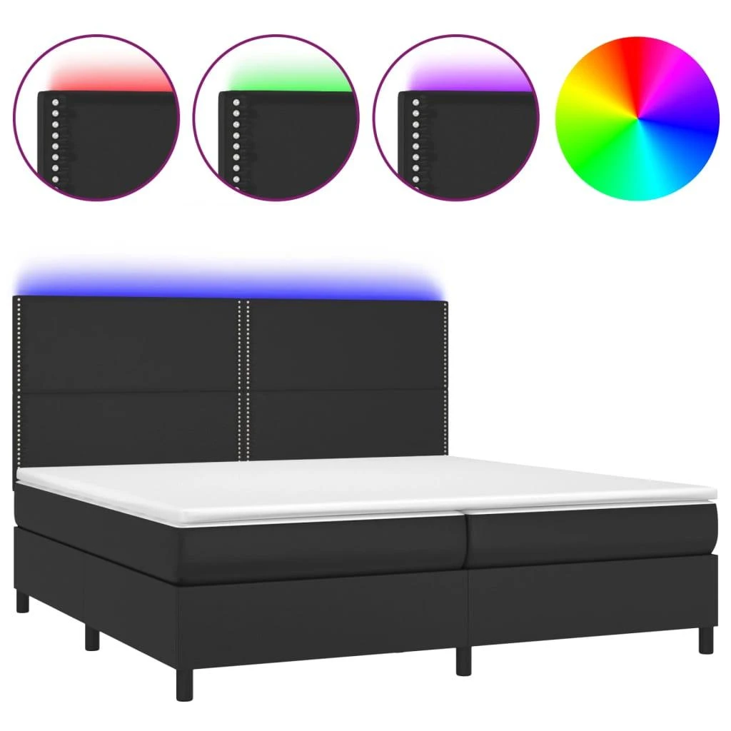 Lova su spyruoklėmis/čiužiniu/LED, juoda 200x200cm dirbtinė oda