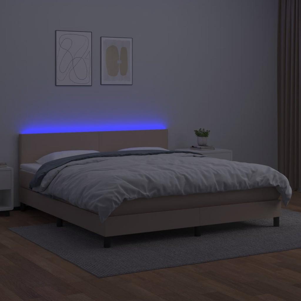 Lova su spyruoklėmis/čiužiniu/LED, kapučino, 160x200cm dirbtinė