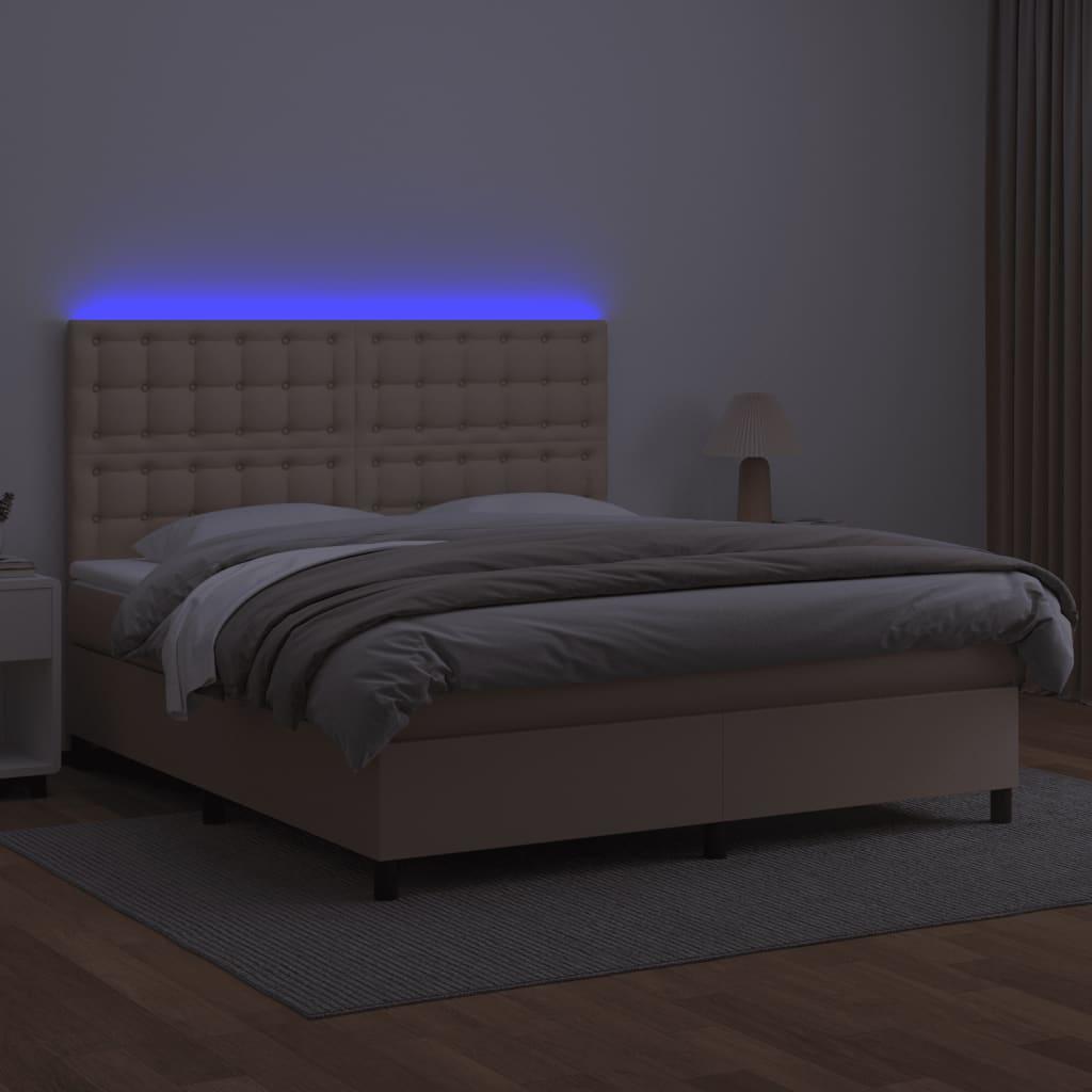 Lova su spyruoklėmis/čiužiniu/LED, kapučino, 180x200cm dirbtinė