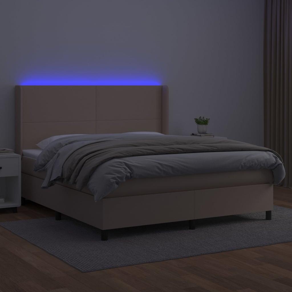 Lova su spyruoklėmis/čiužiniu/LED, kapučino, 160x200cm dirbtinė