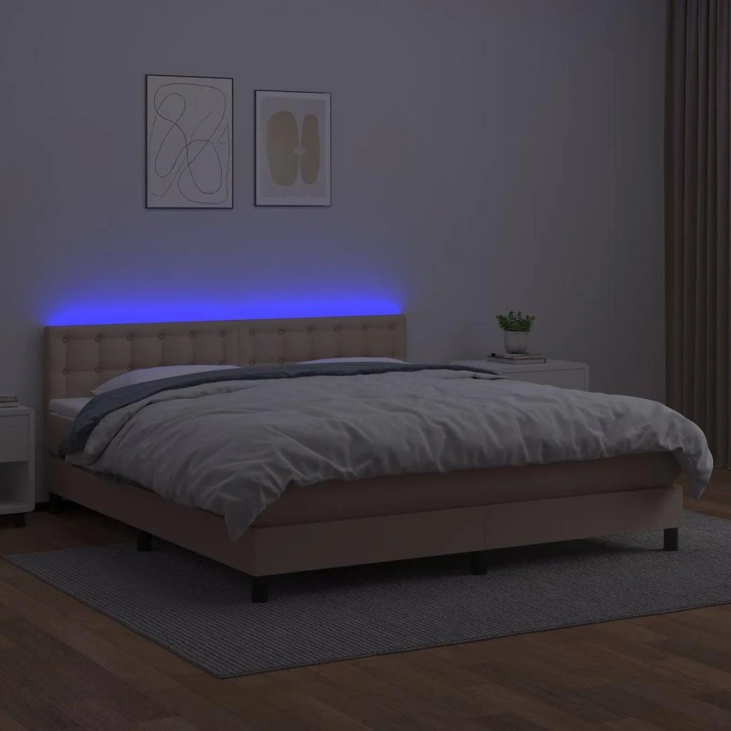 Lova su spyruoklėmis/čiužiniu/LED, kapučino, 180x200cm dirbtinė