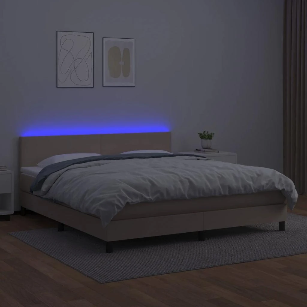 Lova su spyruoklėmis/čiužiniu/LED, kapučino, 180x200cm dirbtinė
