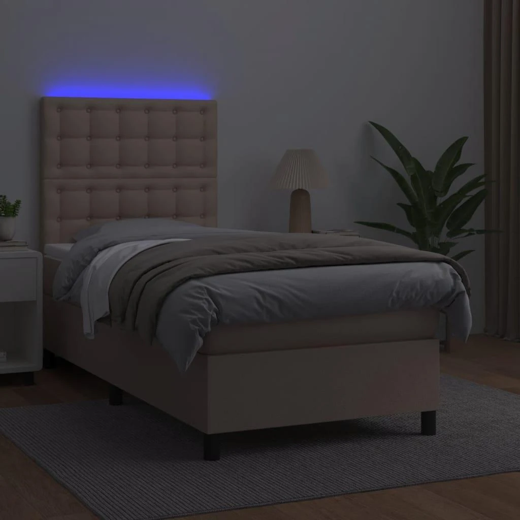 Lova su spyruoklėmis/čiužiniu/LED, kapučino, 90x200 cm dirbtinė