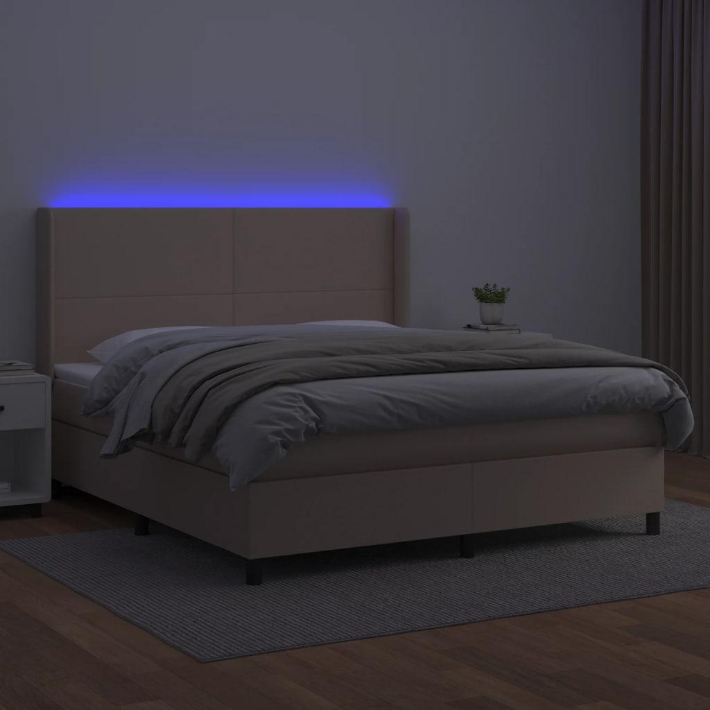Lova su spyruoklėmis/čiužiniu/LED, kapučino, 180x200cm dirbtinė