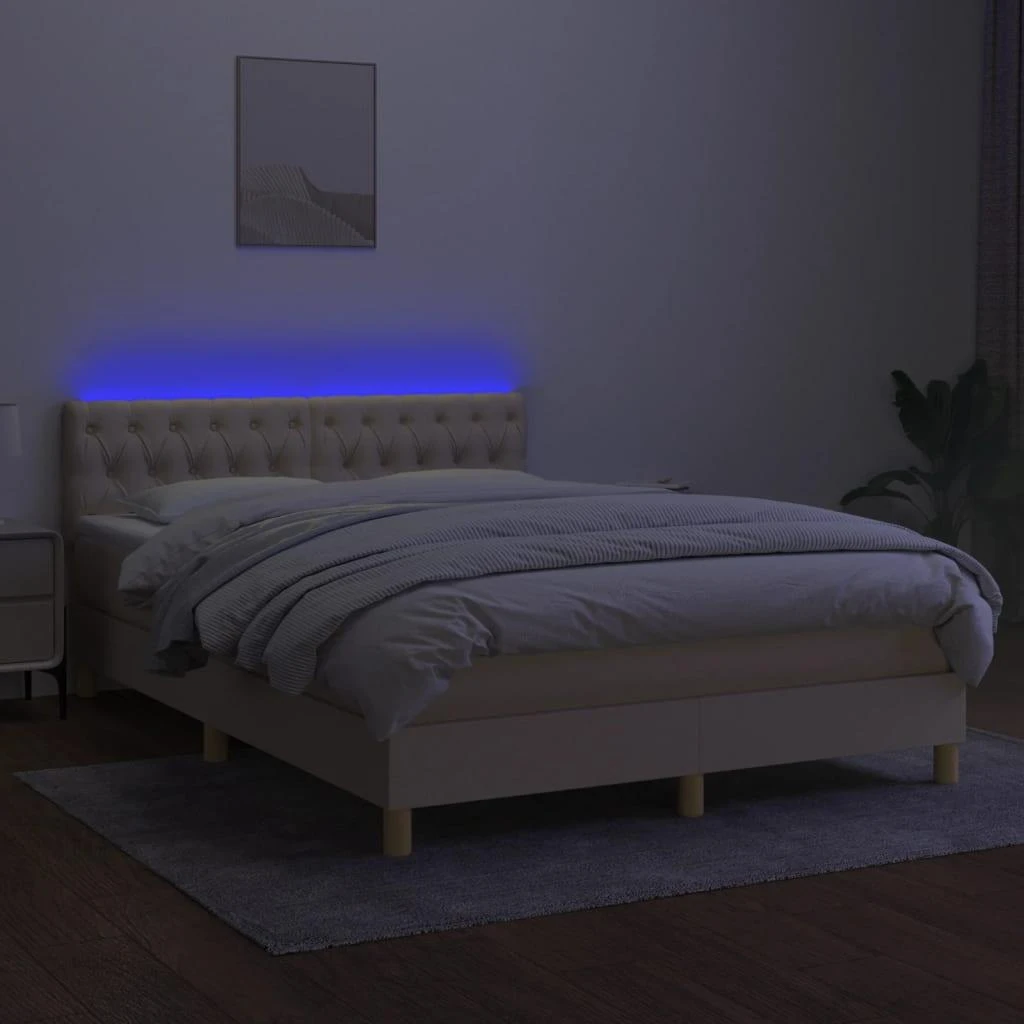 Lova su spyruoklėmis/čiužiniu/LED, kreminė, 140x200 cm, audinys