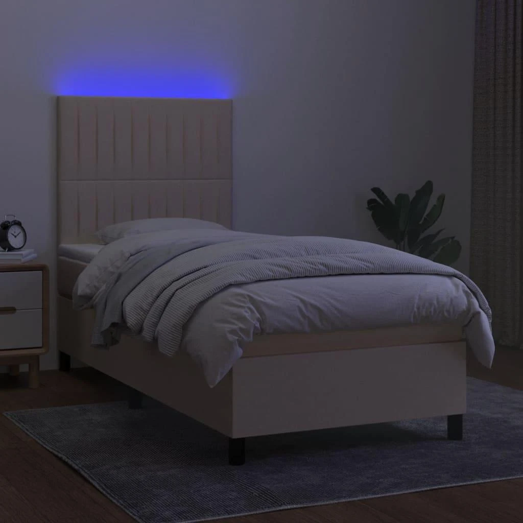 Lova su spyruoklėmis/čiužiniu/LED, kreminė, 90x200 cm, audinys