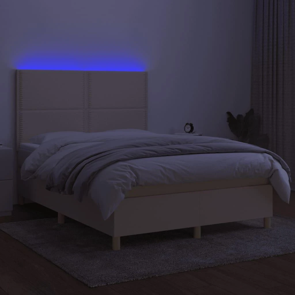Lova su spyruoklėmis/čiužiniu/LED, kreminė, 140x190 cm, audinys