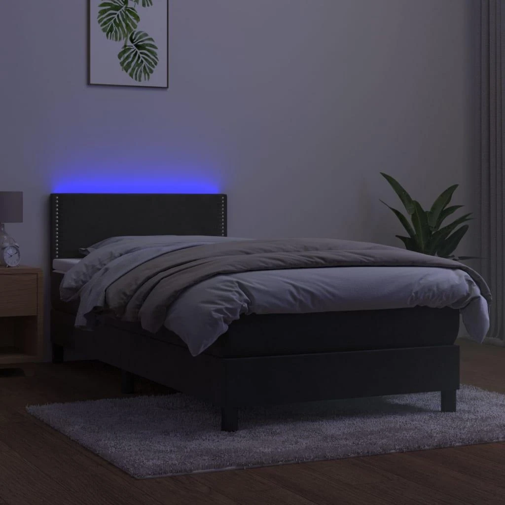Lova su spyruoklėmis/čiužiniu/LED, pilka, 90x200cm, aksomas
