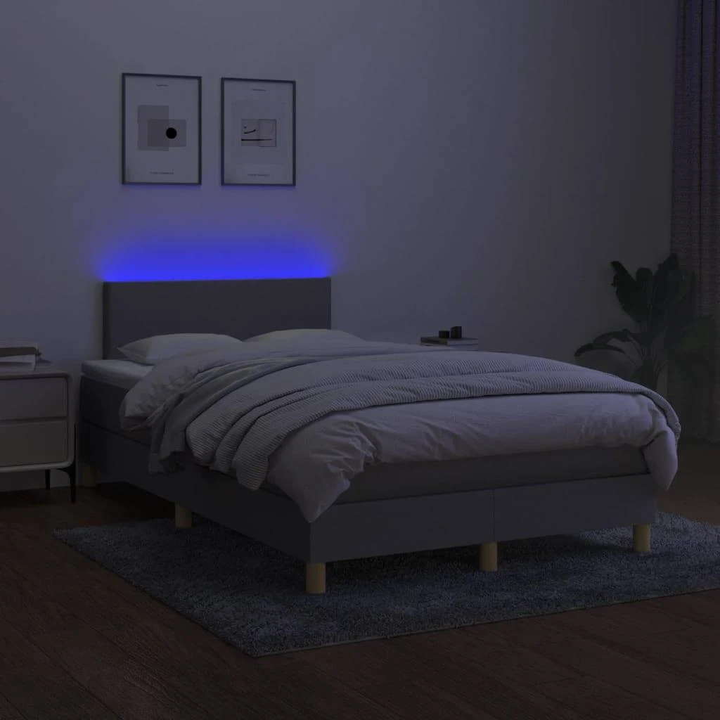 Lova su spyruoklėmis/čiužiniu/LED, pilka, 120x200cm, audinys