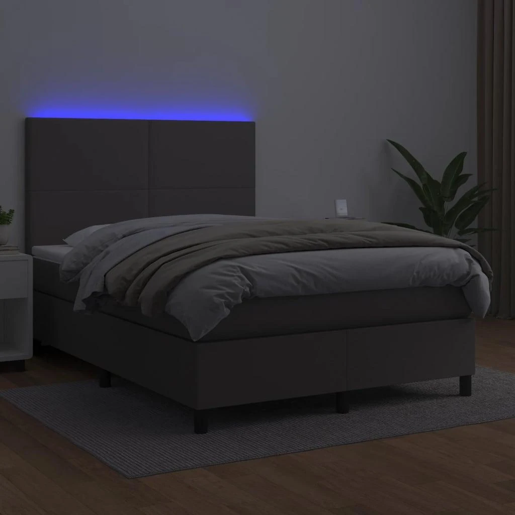 Lova su spyruoklėmis/čiužiniu/LED, pilka 140x190cm dirbtinė oda