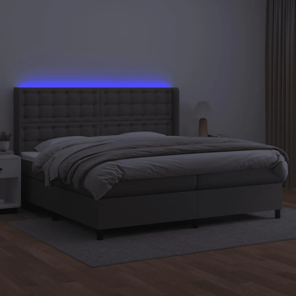 Lova su spyruoklėmis/čiužiniu/LED, pilka 200x200cm dirbtinė oda