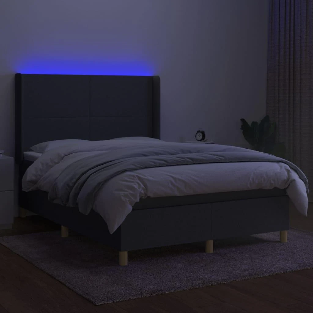 Lova su spyruoklėmis/čiužiniu/LED, pilka, 140x190 cm, audinys