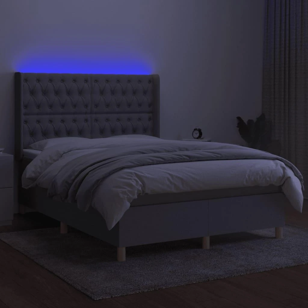 Lova su spyruoklėmis/čiužiniu/LED, pilka, 140x190 cm, audinys