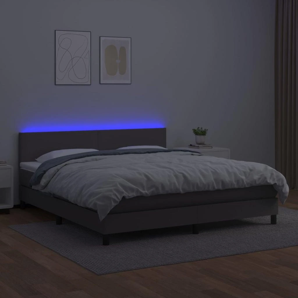 Lova su spyruoklėmis/čiužiniu/LED, pilka 180x200cm dirbtinė oda
