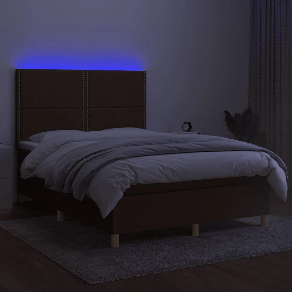 Lova su spyruoklėmis/čiužiniu/LED, ruda, 140x190 cm, audinys