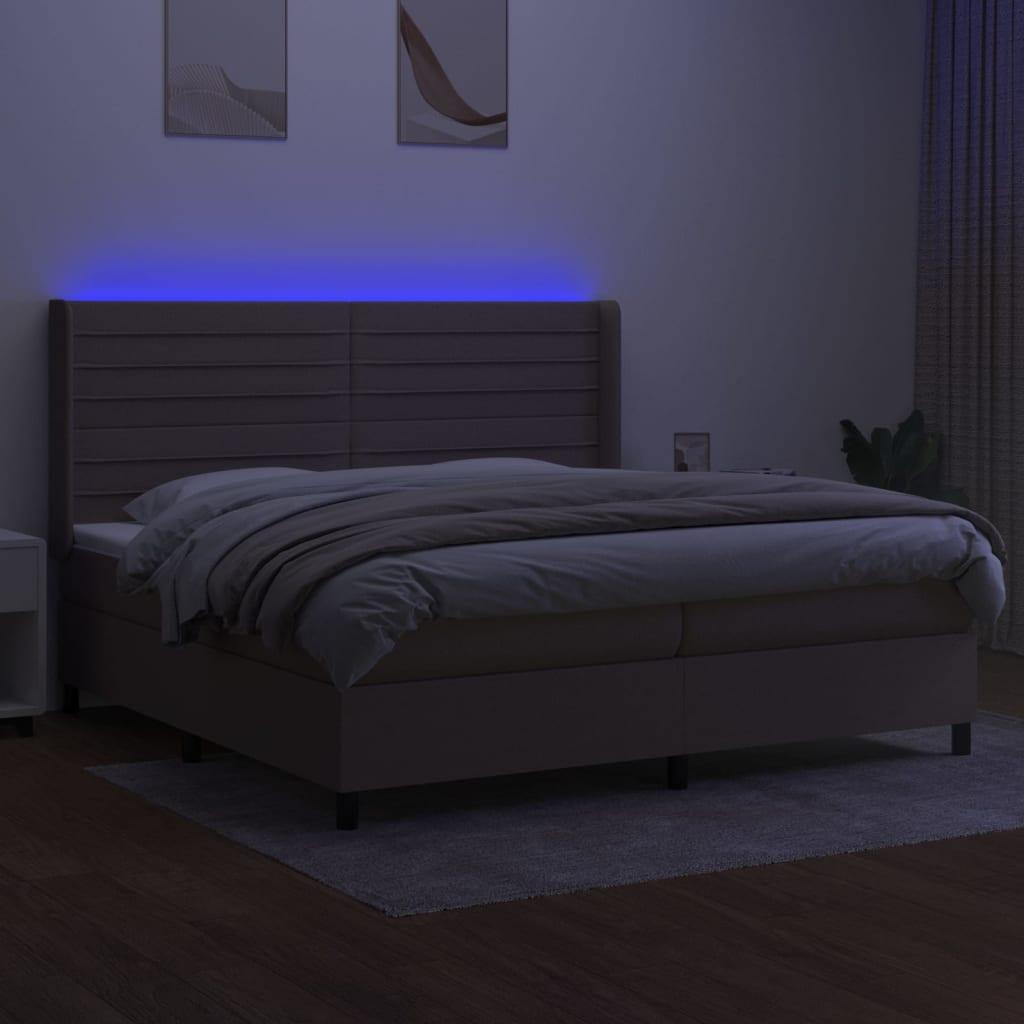Lova su spyruoklėmis/čiužiniu/LED, taupe, 200x200 cm, audinys