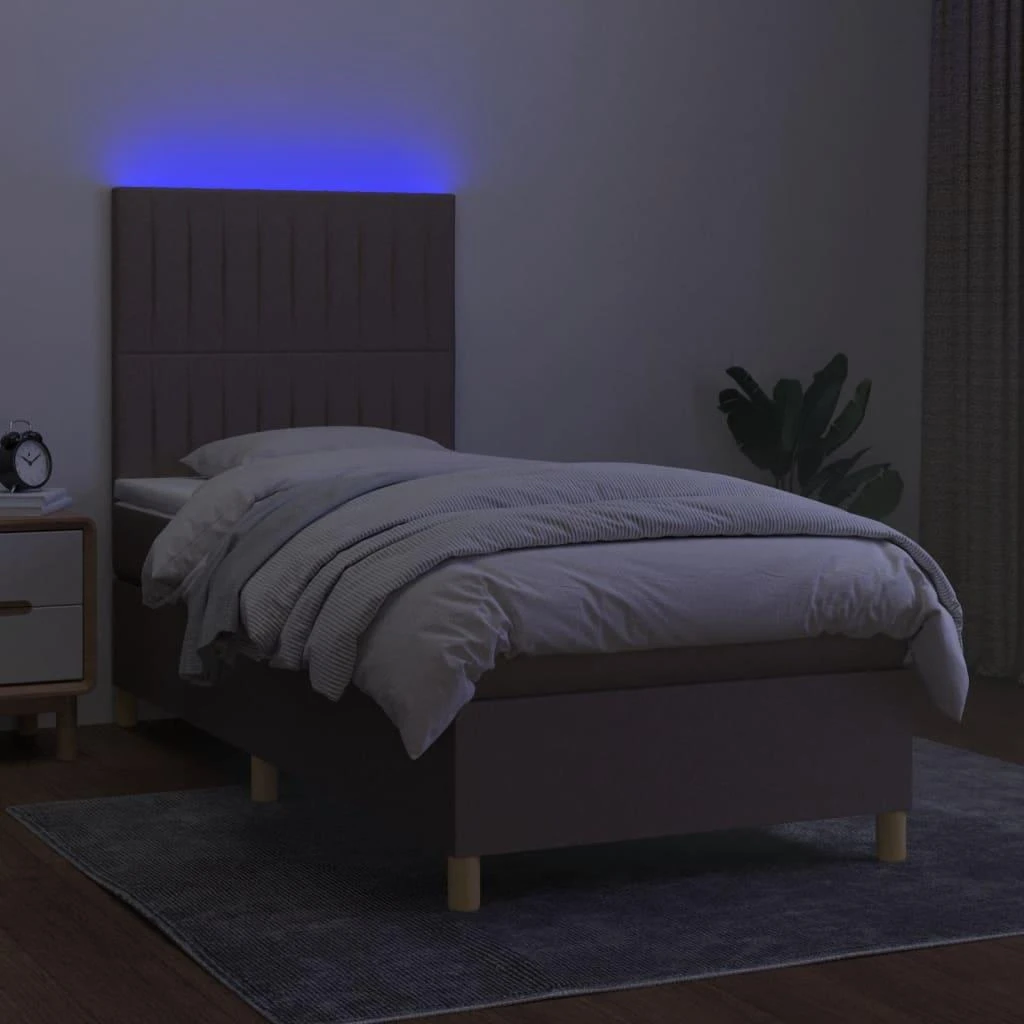 Lova su spyruoklėmis/čiužiniu/LED, taupe, 90x190 cm, audinys
