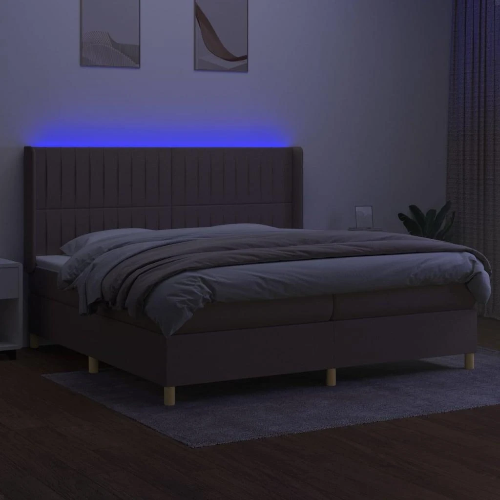 Lova su spyruoklėmis/čiužiniu/LED, taupe, 200x200 cm, audinys