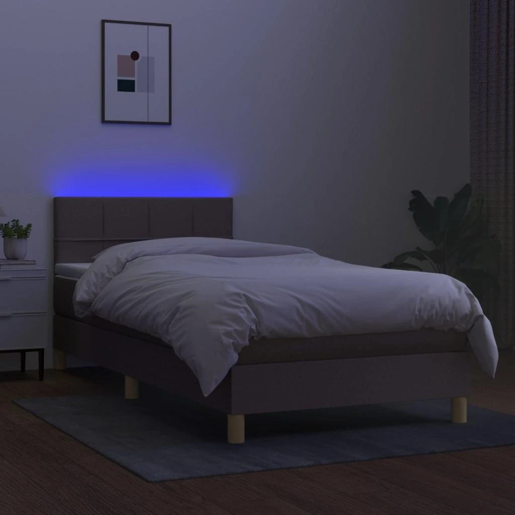 Lova su spyruoklėmis/čiužiniu/LED, taupe, 100x200 cm, audinys