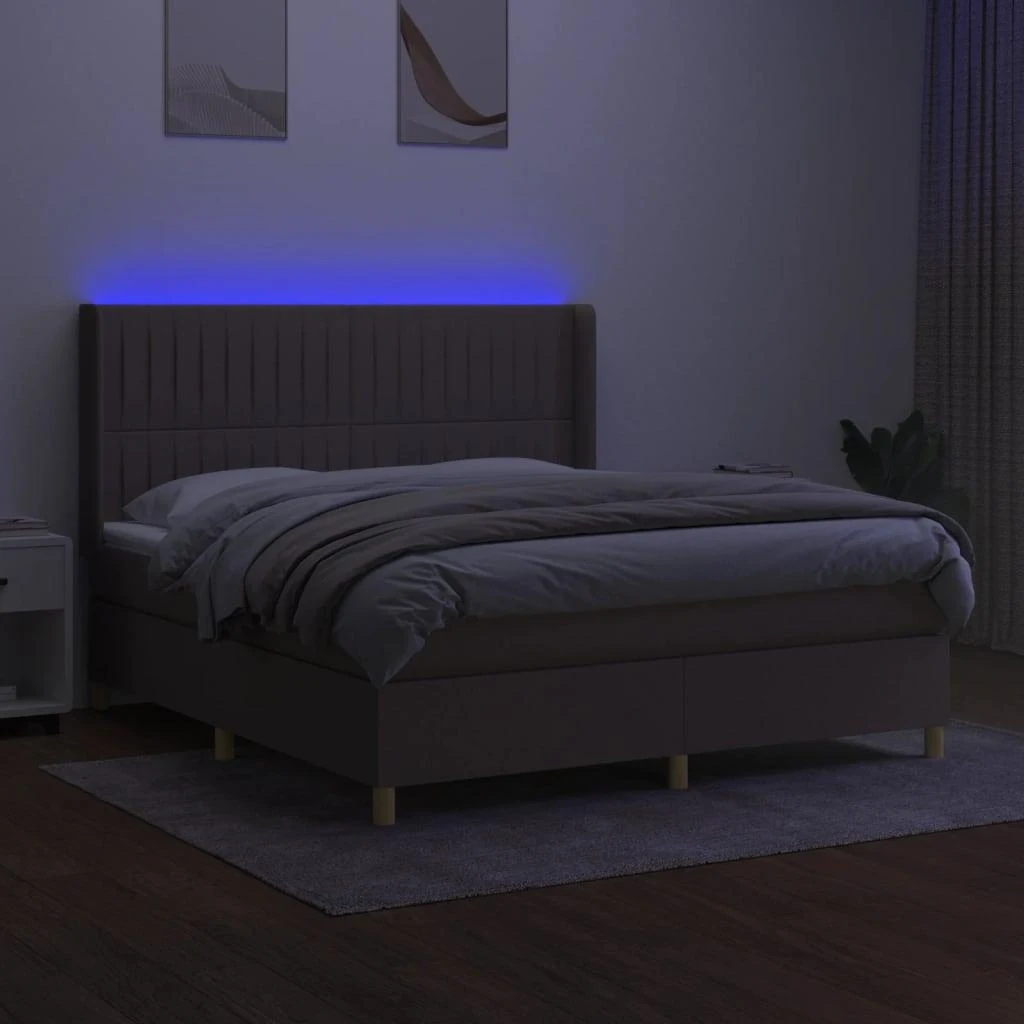 Lova su spyruoklėmis/čiužiniu/LED, taupe, 180x200 cm, audinys
