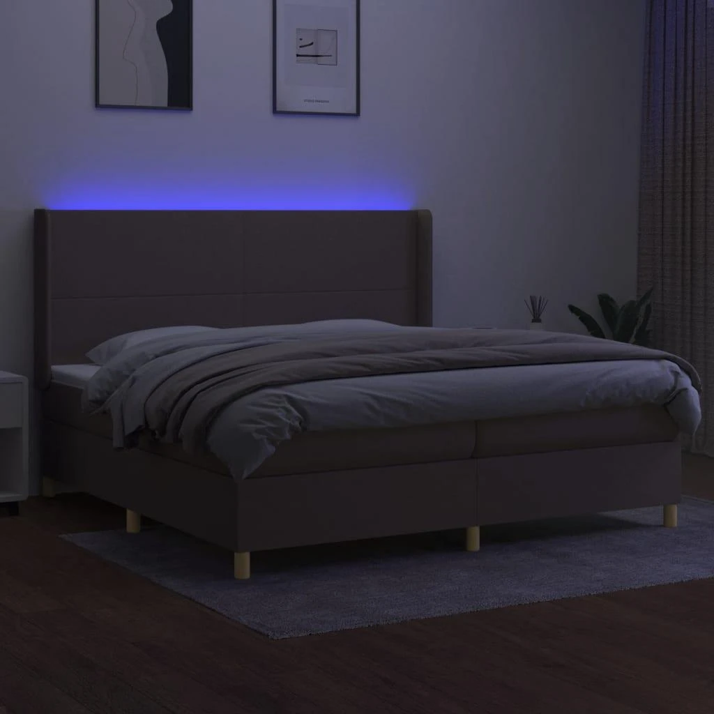Lova su spyruoklėmis/čiužiniu/LED, taupe, 200x200 cm, audinys