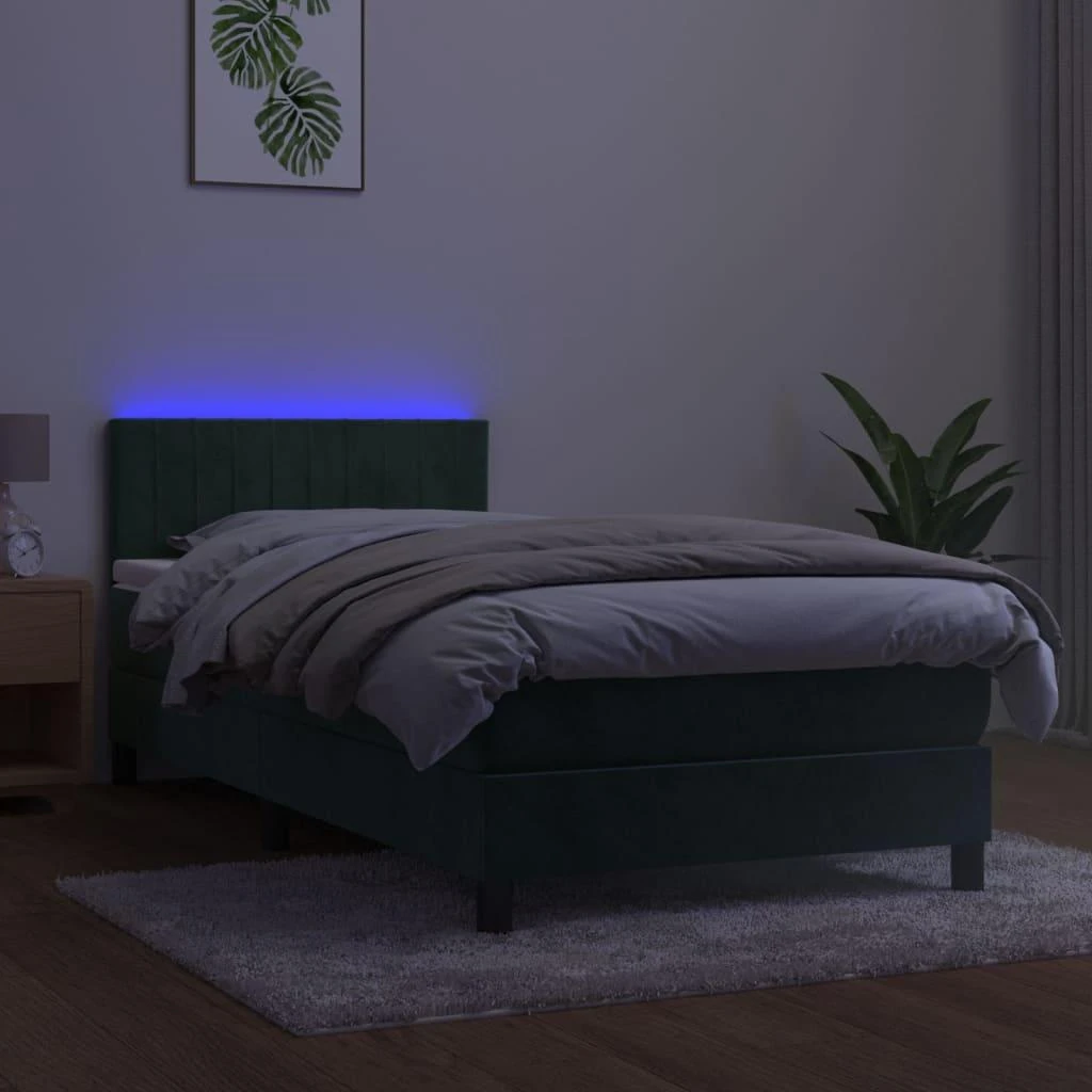 Lova su spyruoklėmis/čiužiniu/LED, žalia, 80x200cm, aksomas