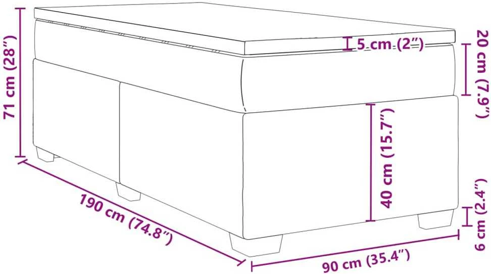 Lova su spyruoklėmis ir čiužiniu, balta, 90x190cm, dirbtinė oda