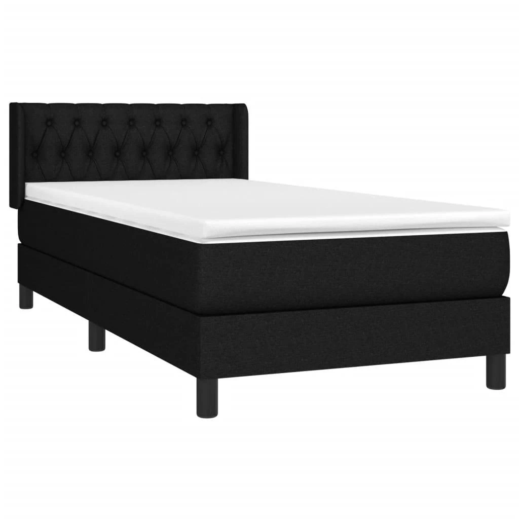 Lova su spyruoklėmis ir čiužiniu, juoda, 90x190 cm, audinys