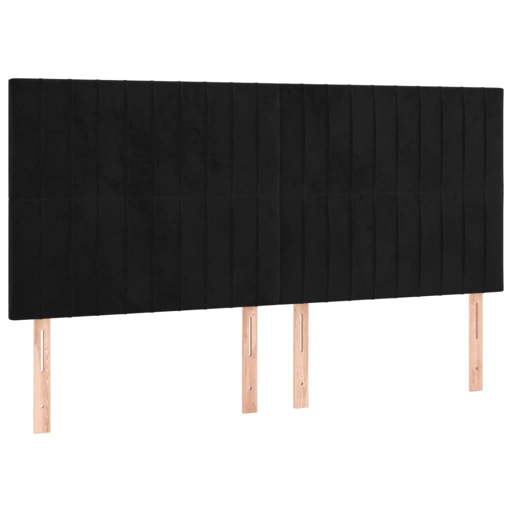 Lova su spyruoklėmis ir čiužiniu, juoda, 160x200 cm, aksomas