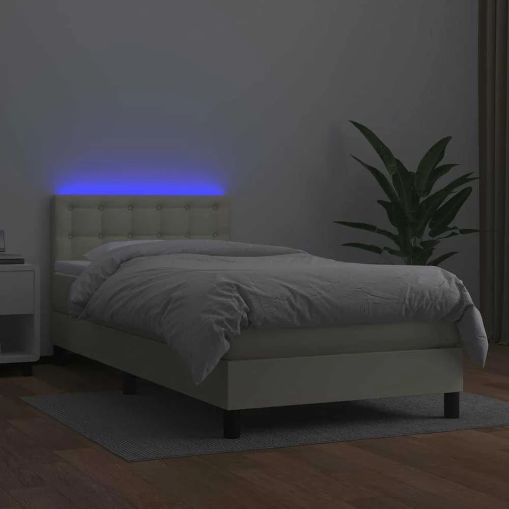 Lova su spyruoklėmis ir čiužiniu/LED, kreminė, 100x200 cm