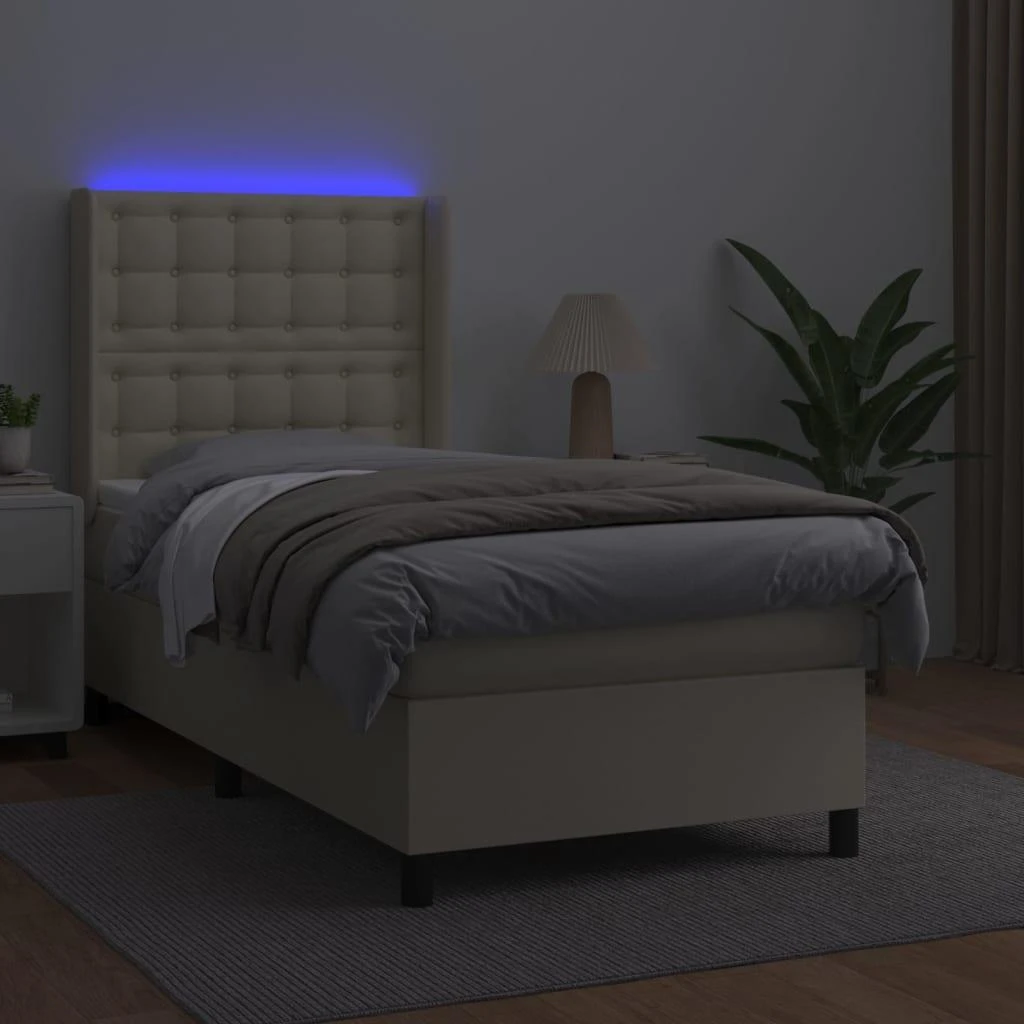 Lova su spyruoklėmis ir čiužiniu/LED, kreminė, 100x200 cm