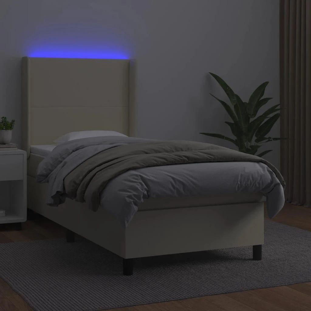 Lova su spyruoklėmis ir čiužiniu/LED, kreminė, 100x200 cm