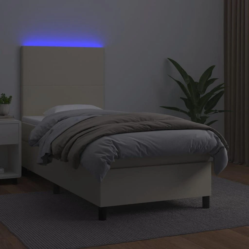 Lova su spyruoklėmis ir čiužiniu/LED, kreminė, 100x200 cm