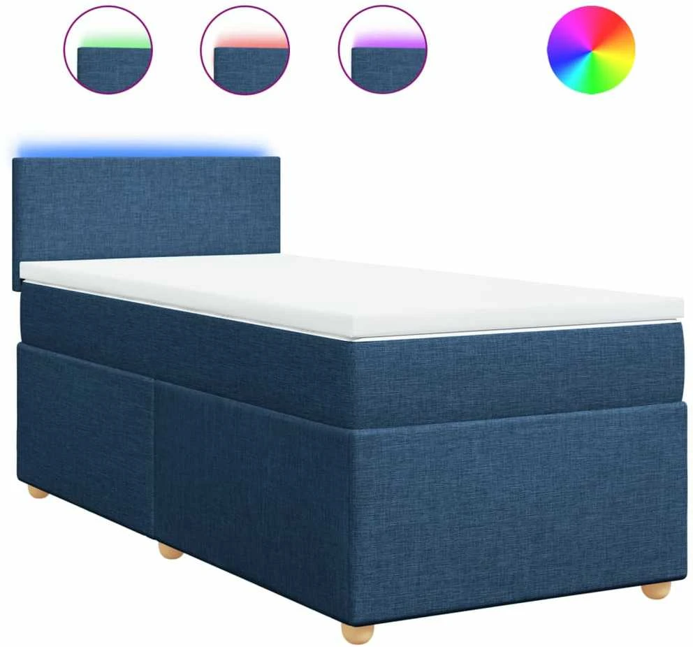 Lova su spyruoklėmis ir čiužiniu, mėlyna, 100x200cm, audinys