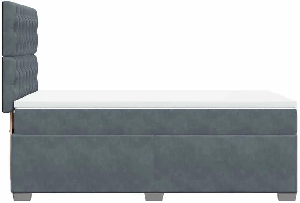 Lova su spyruoklėmis ir čiužiniu, pilka, 90x200 cm, aksomas