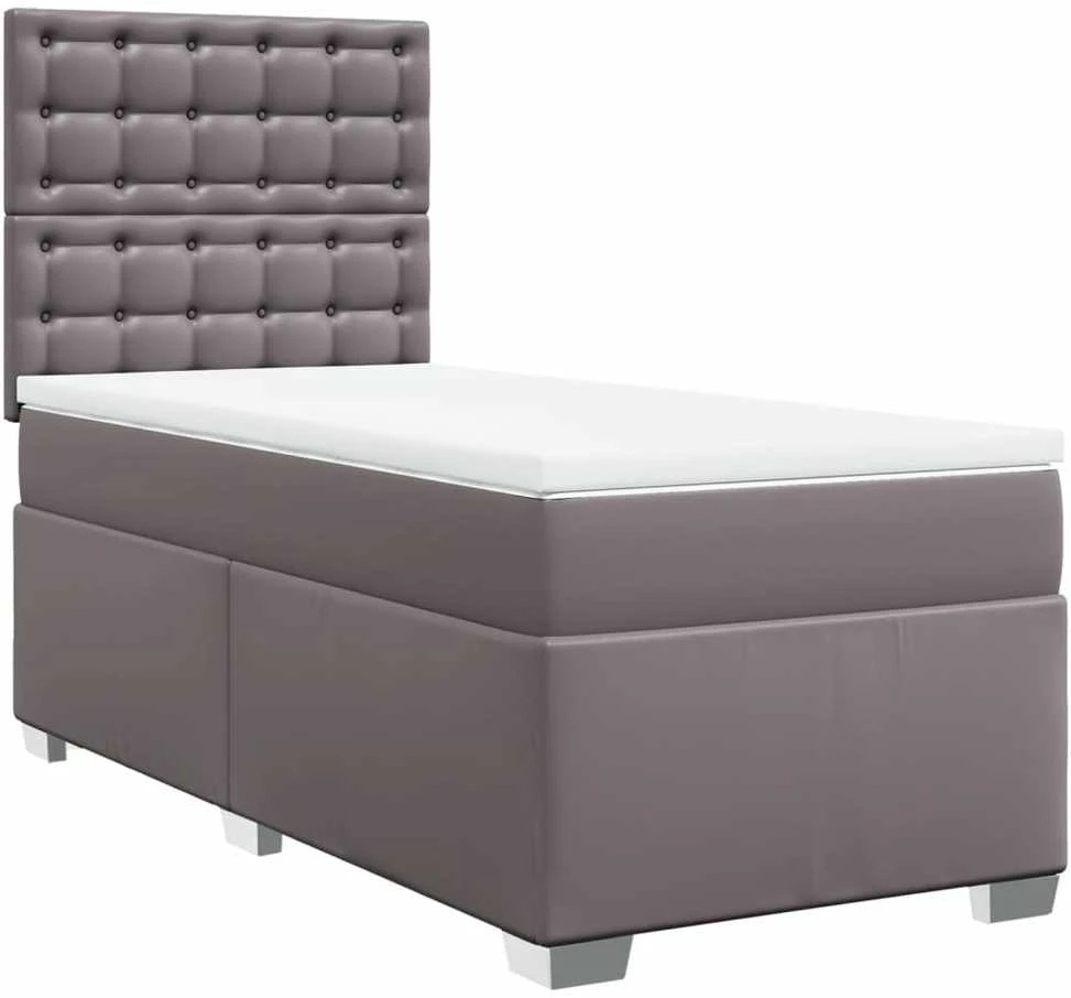 Lova su spyruoklėmis ir čiužiniu, pilka,100x200cm, dirbtinė oda