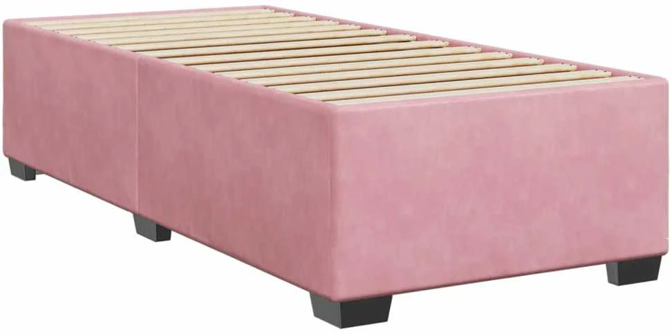 Lova su spyruoklėmis ir čiužiniu, rožinė, 90x190 cm, aksomas