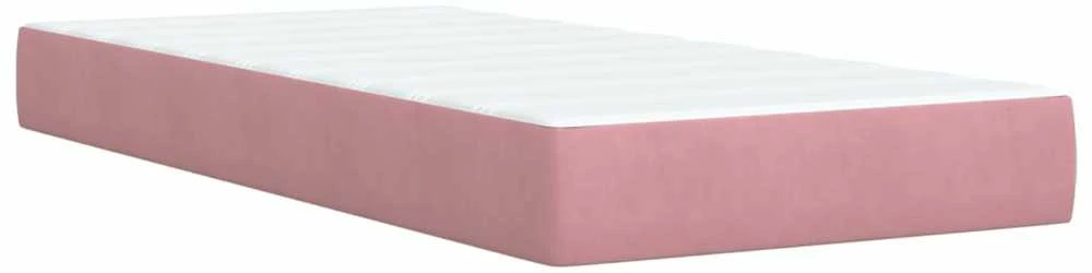Lova su spyruoklėmis ir čiužiniu, rožinė, 100x200 cm, aksomas